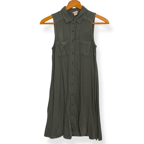 Mossimo Supply Co women's army green sleeveless button front shirt dress XS - Picture 2 of 10